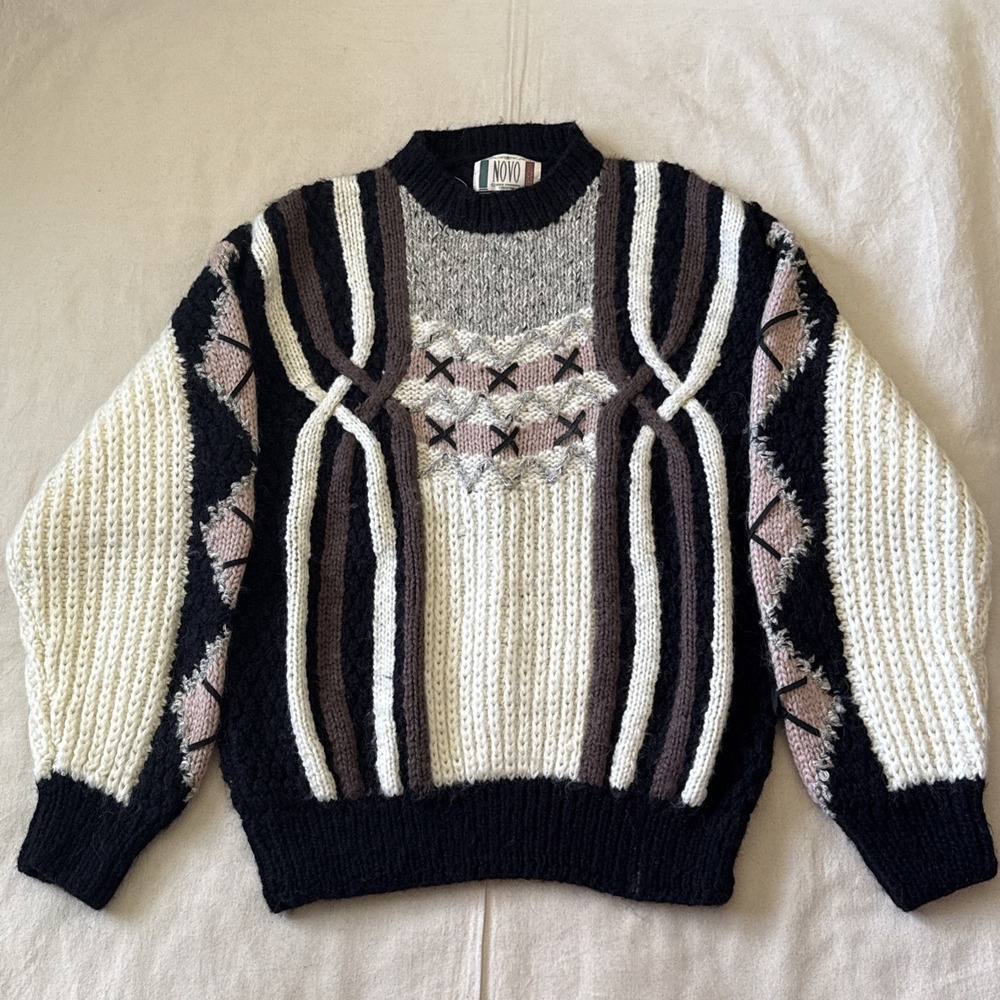 Rare Mohair Blend NOVO 1980s Vintage 3D Knit  Sweater Size XL